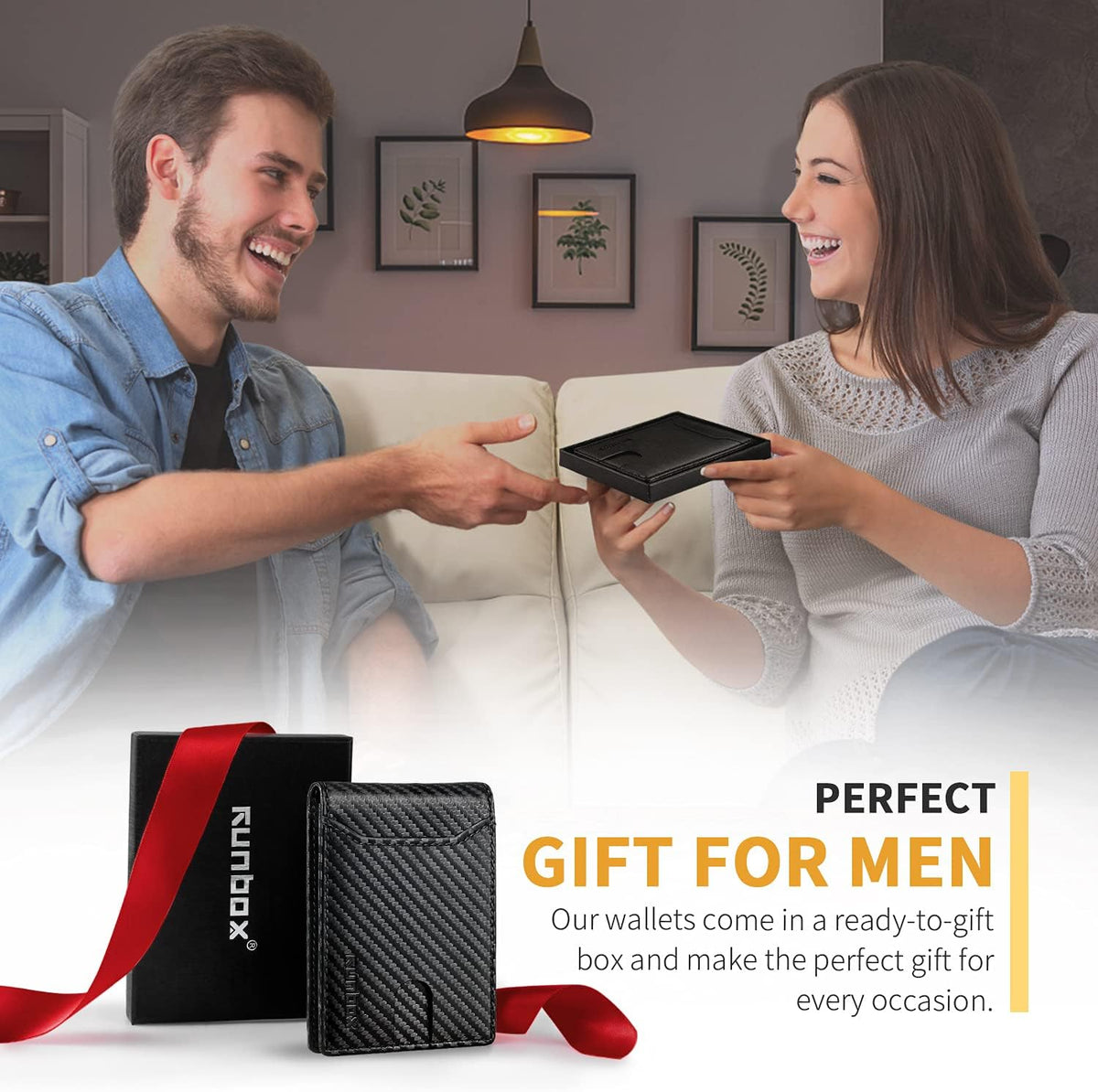 RUNBOX Wallet for Men, Slim Leather Bifold, RFID Blocking Card Holder
