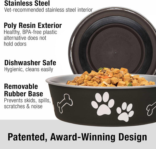 Bella Dog Bowls- Stainless Steel Dog & Cat Bowls - Spill Proof Dog Food Bowl, Cat Bowl, Puppy Essentials & Pet Supplies Great for Home & Travel (Medium 20-35 Lbs, Espresso)
