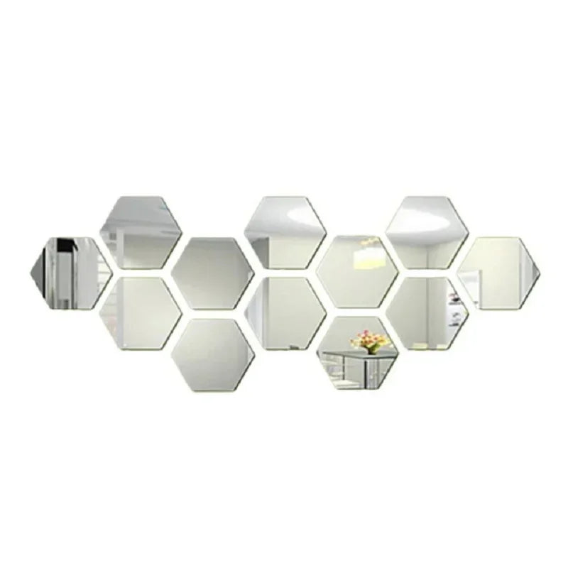 Hexagon Acrylic 3D Mirror Wall Sticker Home Decor DIY Self-Adhesive Mirror Decal Decor Stickers Art Wall Decoration Large 6/12Pc