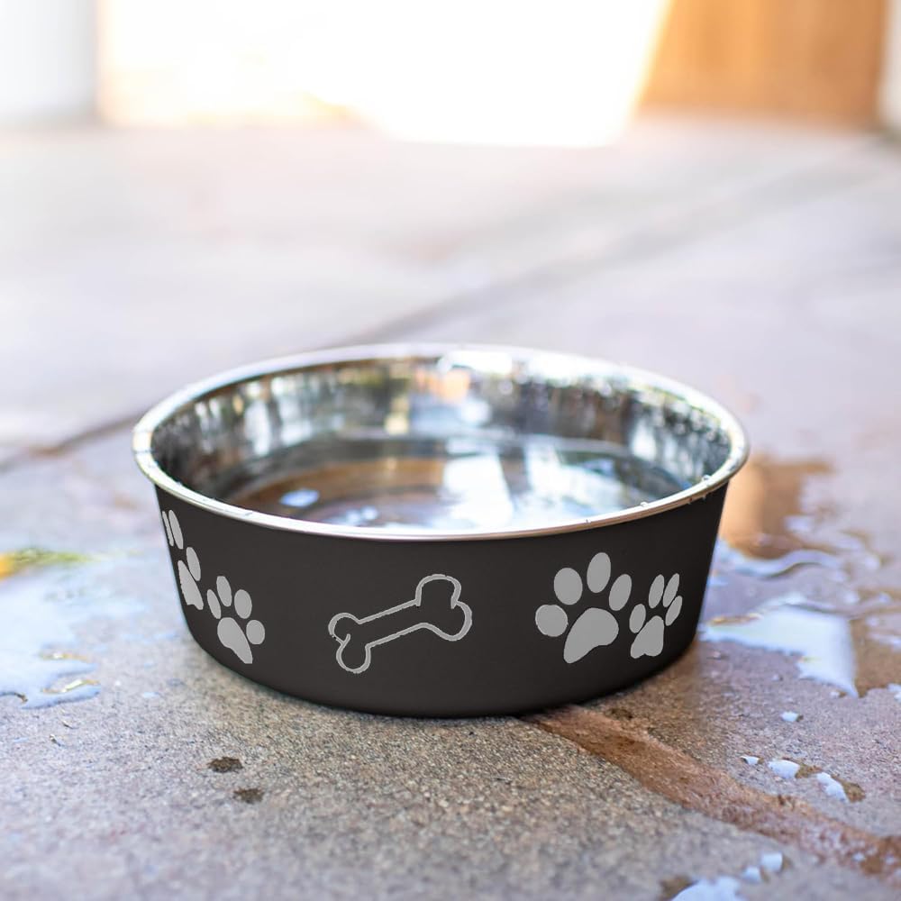 Bella Dog Bowls- Stainless Steel Dog & Cat Bowls - Spill Proof Dog Food Bowl, Cat Bowl, Puppy Essentials & Pet Supplies Great for Home & Travel (Medium 20-35 Lbs, Espresso)
