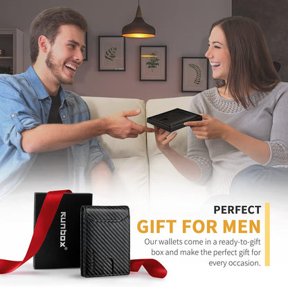 RUNBOX Wallet for Men, Slim Leather Bifold, RFID Blocking Card Holder