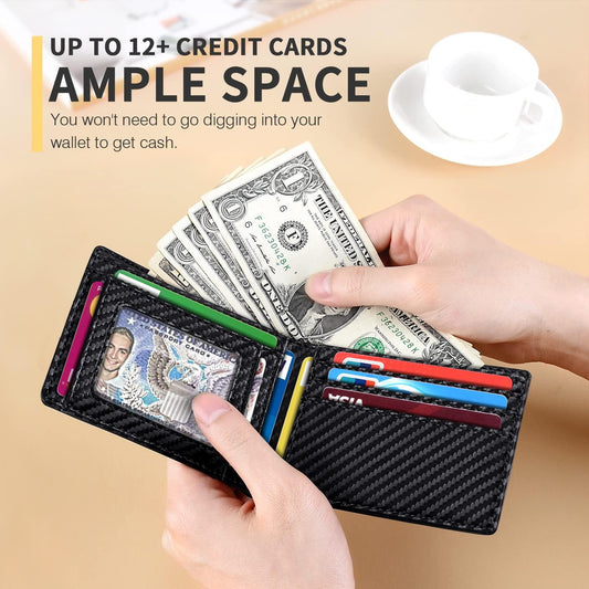 RUNBOX Wallet for Men, Slim Leather Bifold, RFID Blocking Card Holder