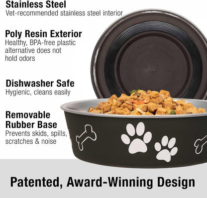 Bella Dog Bowls- Stainless Steel Dog & Cat Bowls - Spill Proof Dog Food Bowl, Cat Bowl, Puppy Essentials & Pet Supplies Great for Home & Travel (Medium 20-35 Lbs, Espresso)