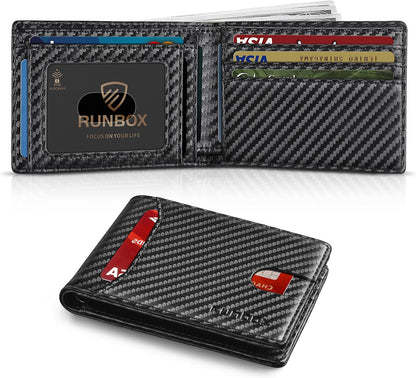 RUNBOX Wallet for Men, Slim Leather Bifold, RFID Blocking Card Holder