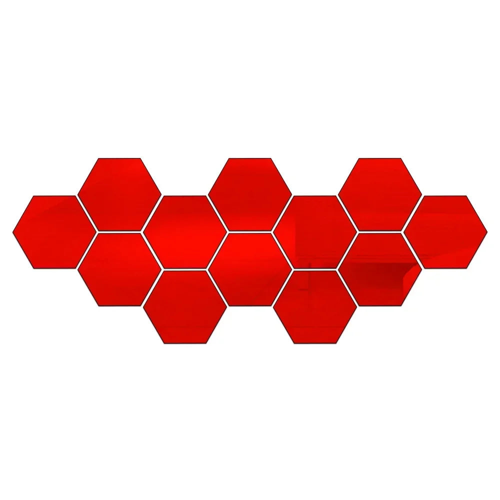Hexagon Acrylic 3D Mirror Wall Sticker Home Decor DIY Self-Adhesive Mirror Decal Decor Stickers Art Wall Decoration Large 6/12Pc