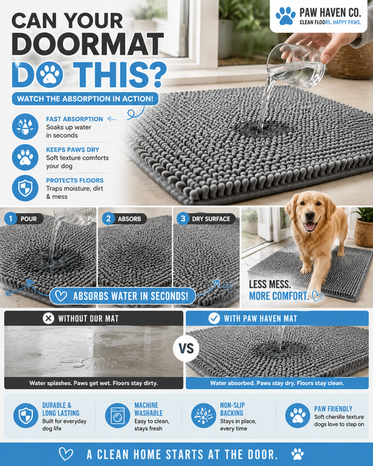 Super Absorbent Dog Door Mat | Non-Slip Washable Mud Mat | 30x20 Grey
