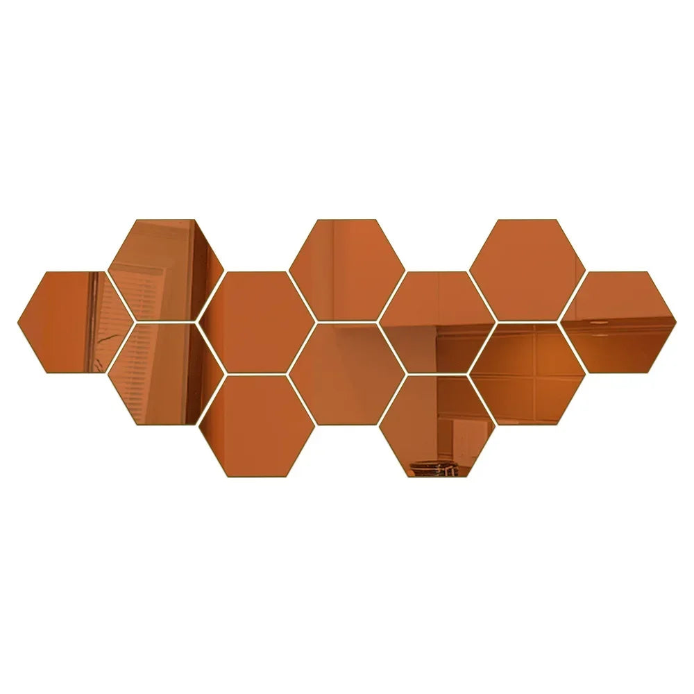 Hexagon Acrylic 3D Mirror Wall Sticker Home Decor DIY Self-Adhesive Mirror Decal Decor Stickers Art Wall Decoration Large 6/12Pc