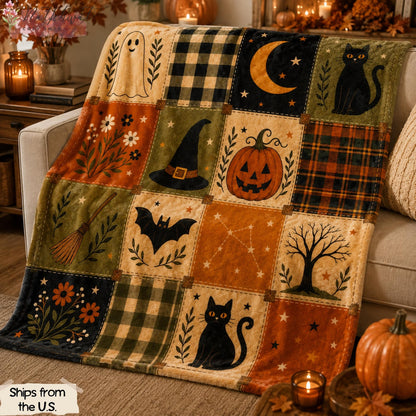 Vintage Halloween Patchwork Throw