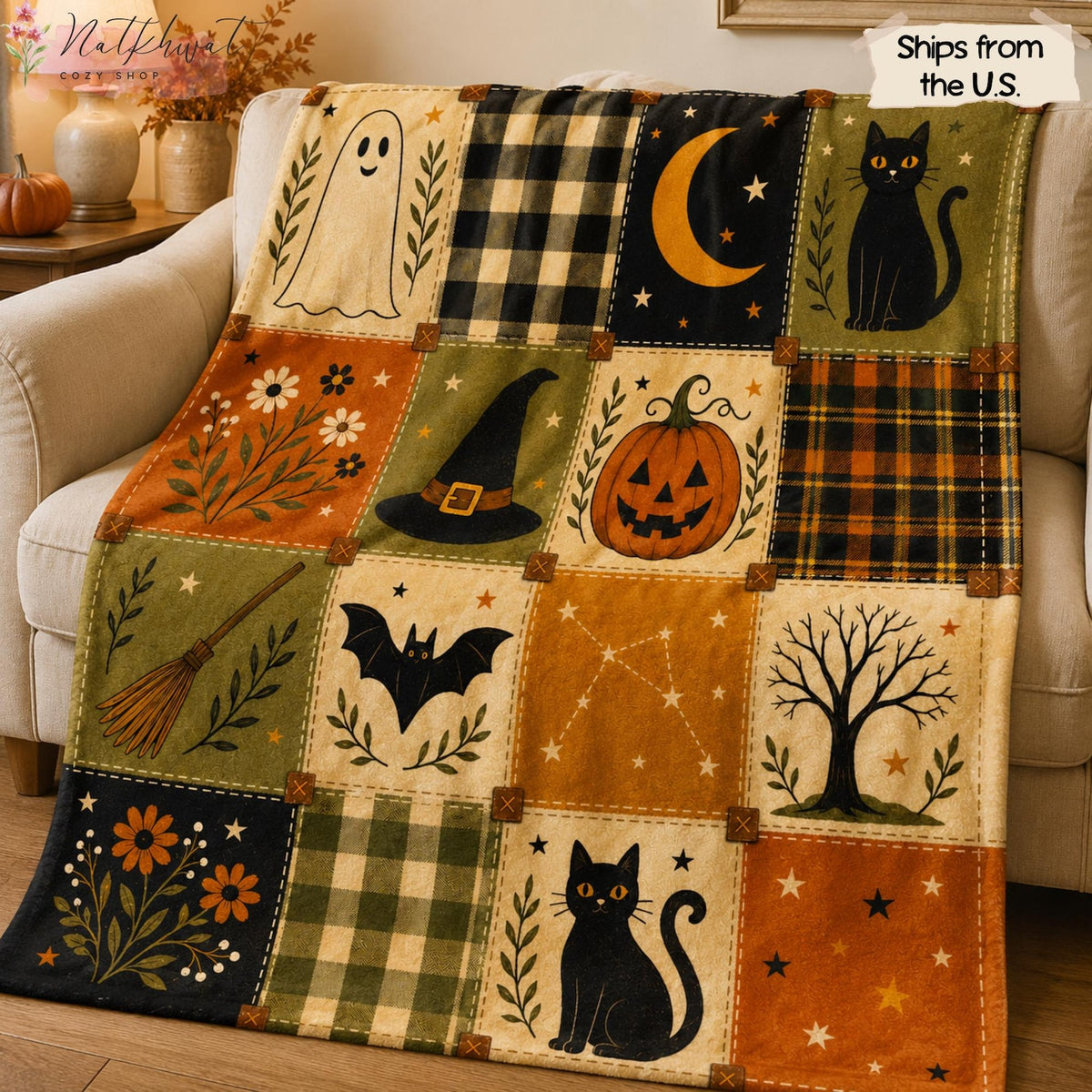 Vintage Halloween Patchwork Throw