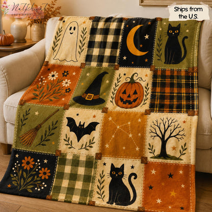 Vintage Halloween Patchwork Throw