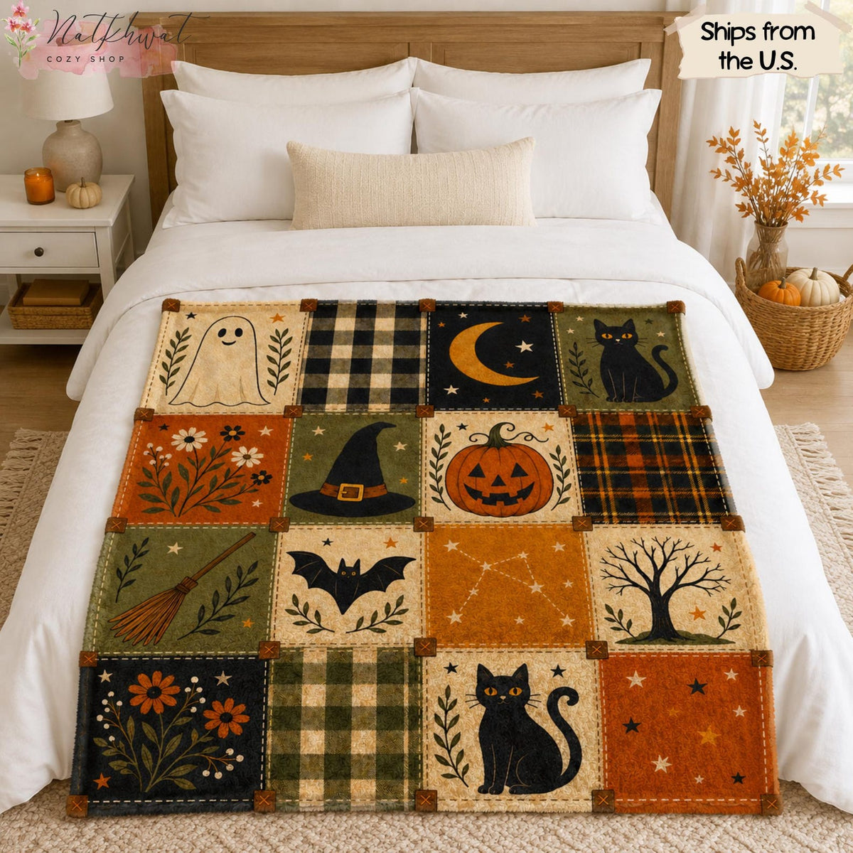 Vintage Halloween Patchwork Throw