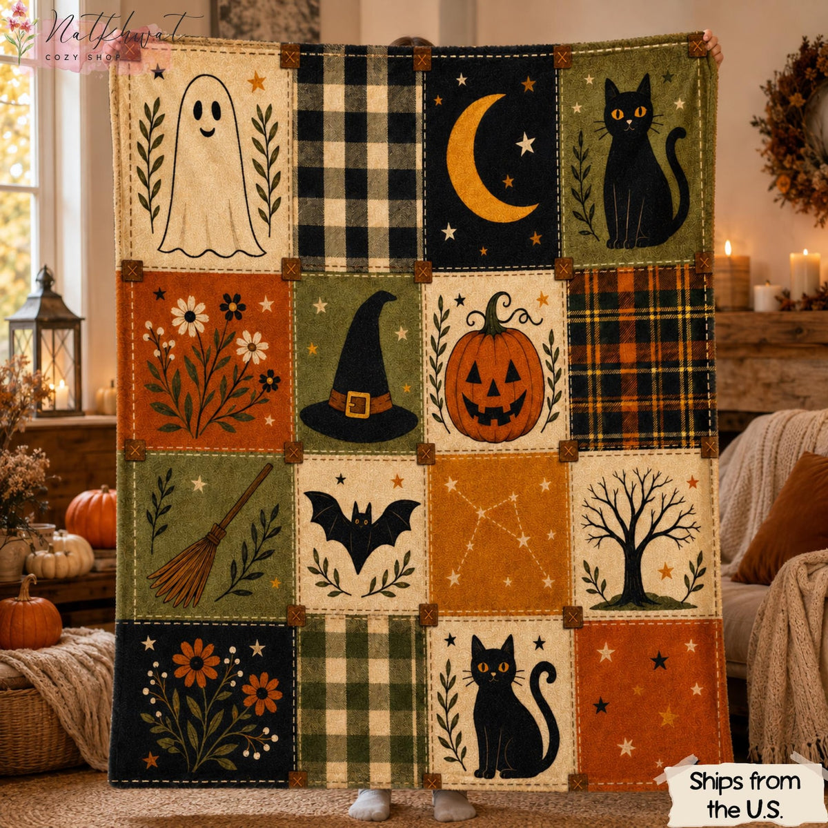 Vintage Halloween Patchwork Throw