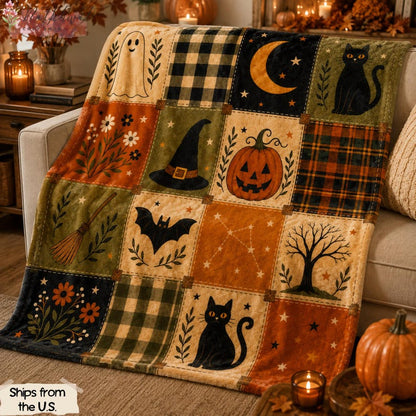 Vintage Halloween Patchwork Throw
