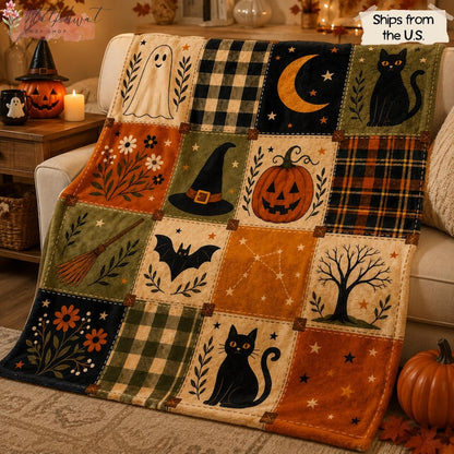 Vintage Halloween Patchwork Throw