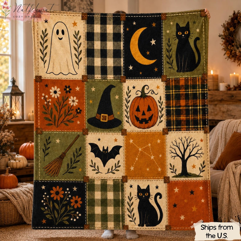 Vintage Halloween Patchwork Throw